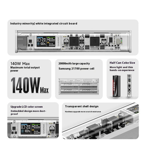 Large Capacity Portable Power Bank with Fast Charging and Transparent